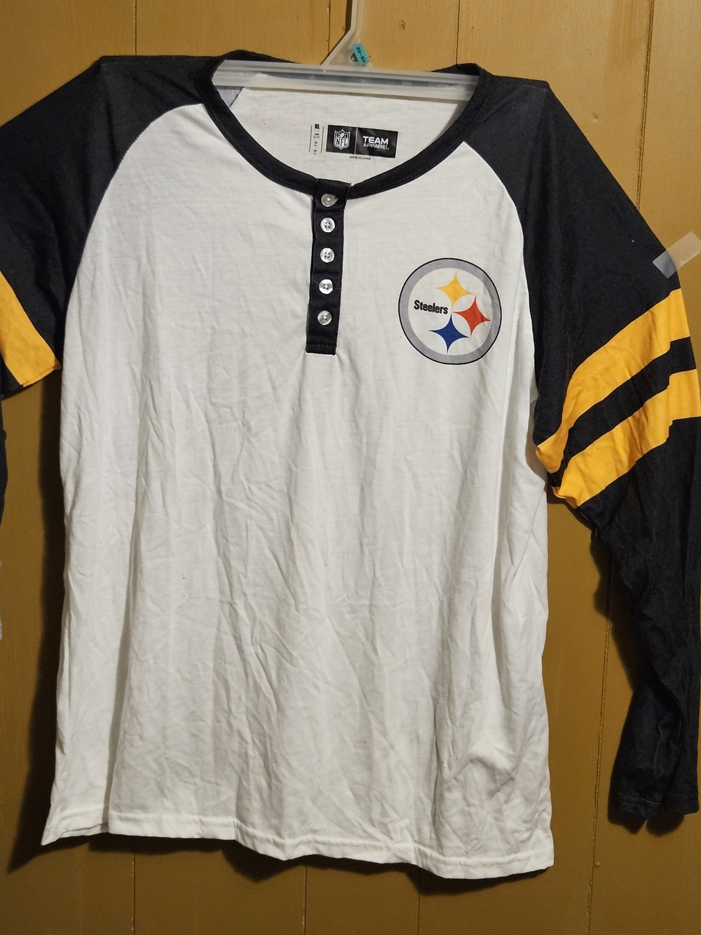 NFL Steelers Kids Raglan Henley Shirt - White, Black & Gold